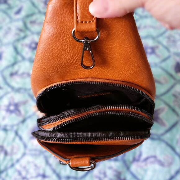 Sam & Hadley Vegan Leather Macrame Guitar Strap Embellished Crossbody Sling Bag - Picture 7 of 10